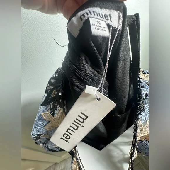 ANTHROPOLOGIE MINUET Women’s Blue and Black Floral Lace Mini Dress - Picture 11 of 15